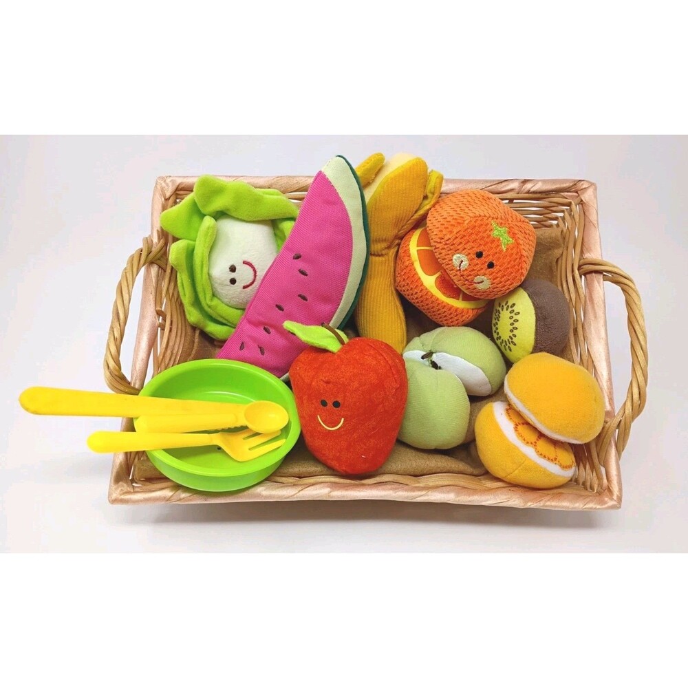 Felt Fruit In Wicker Basket Playset 15 Pieces Pre-school Toys Stuffed